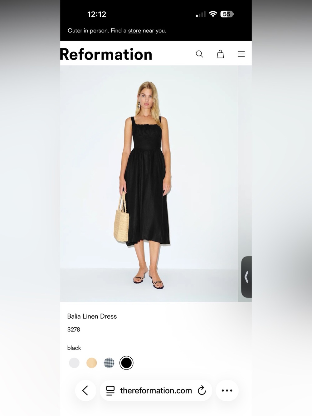 Reformation Black Balia Linen Midi Dress